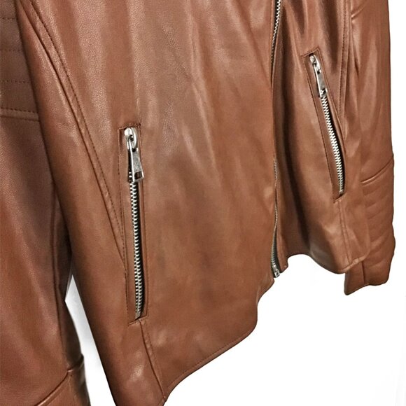 7 For All Mankind Brown Faux Leather Moto Jacket - Picture 8 of 11